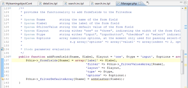 Screenshot: Zend Studio Code-Fenster in der Schriftart 'Courier New'